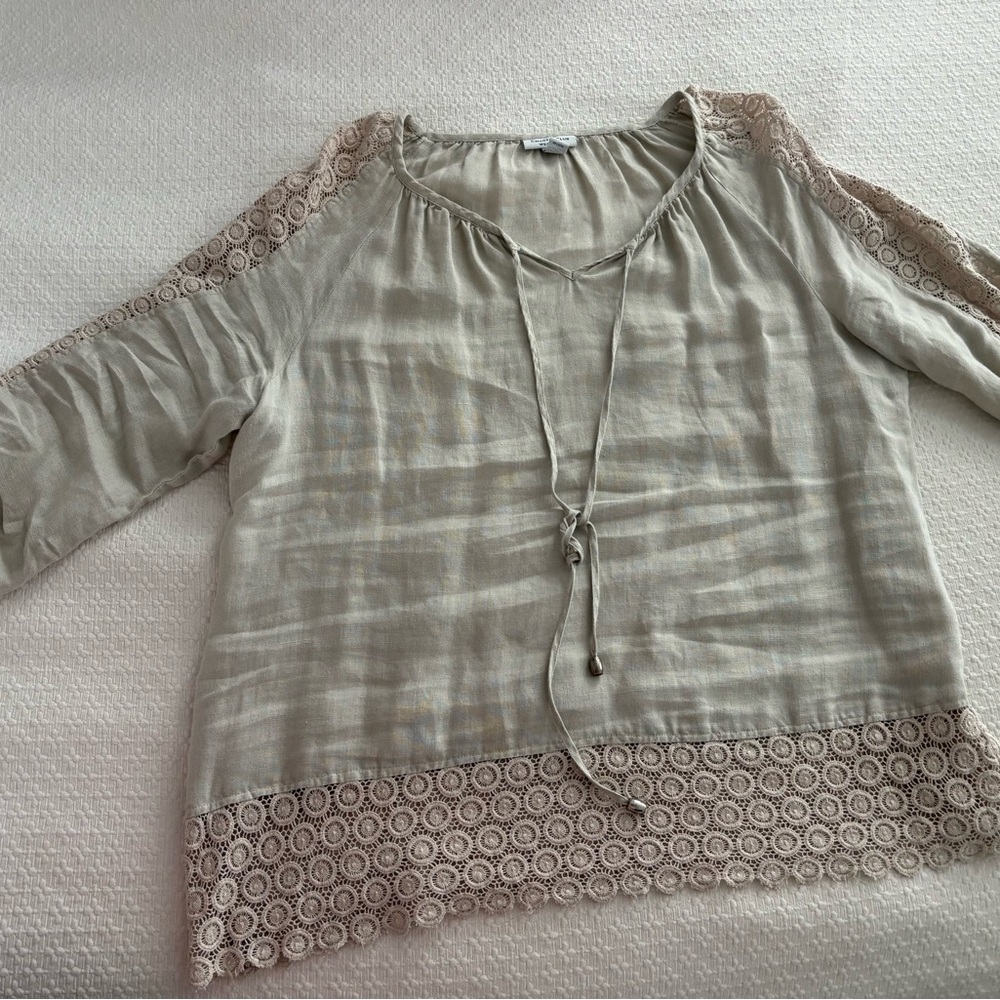 Charter Club Beige Lace Trim Blouse